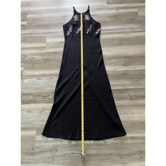 90s Women 11/12 Embroidered Floral Maxi Dress Black‎ Moody Floral Y2K Prom Goth - Picture 16 of 16